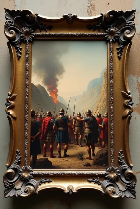 old ghotic frame with war of rome painting 