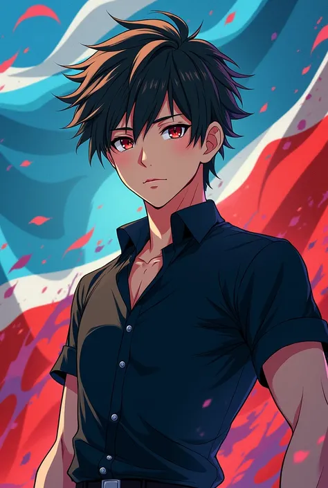  Anime Male in black shirt with the coolest flag 