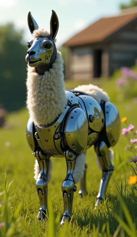 alpaca、 metallic、Robo、grassland、farm、Hut、 High Definition ,  ANATOMICALLY CORRECT , Large front teeth