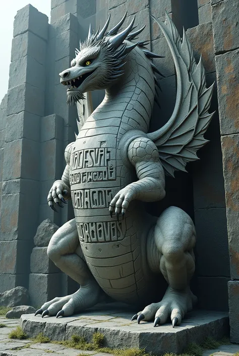  Dragon drawn and carved in stone, with letters that read :The twelve dragons  