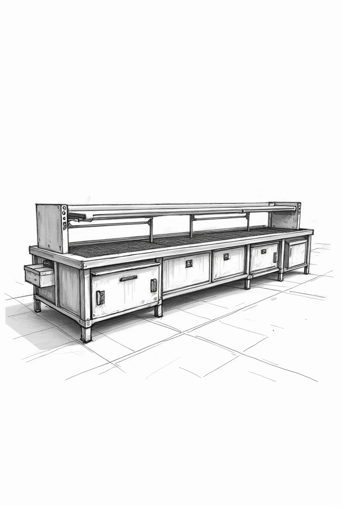 sketch drawing type of a long griller equipment in black and white 
