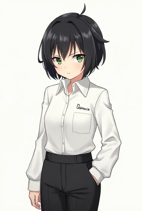 *Chimaru is a short young girl, around 5’1. She has raven black hair. Her eyes are a vibrant green. She looks very serious all the time, but she could just have RBF. Her work uniform is a boring white long sleeve with the store’s name on it, along with bla...