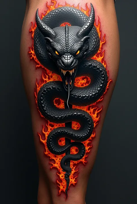 A scary snake tattoo grunge dark black Word fire 