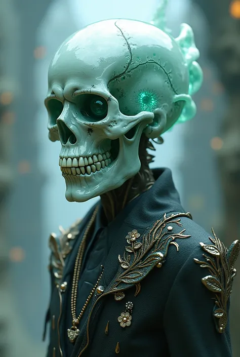 Skull character 3d rendering glass texture nft character beasts clothing 