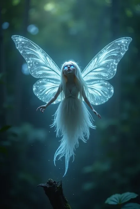  Smaller, winged creatures , like fairies or spirits ,  that live in lunar forests .  They could be guardians of nature and possess healing powers. With eyes that reflect stars and that leave white like a type of Northern Lights when flying