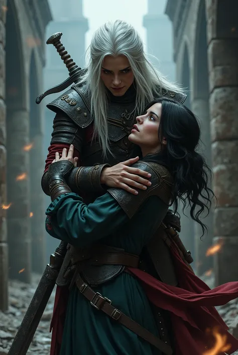 Play Ciri from the game The Witcher Wild Hunt saving a young woman 