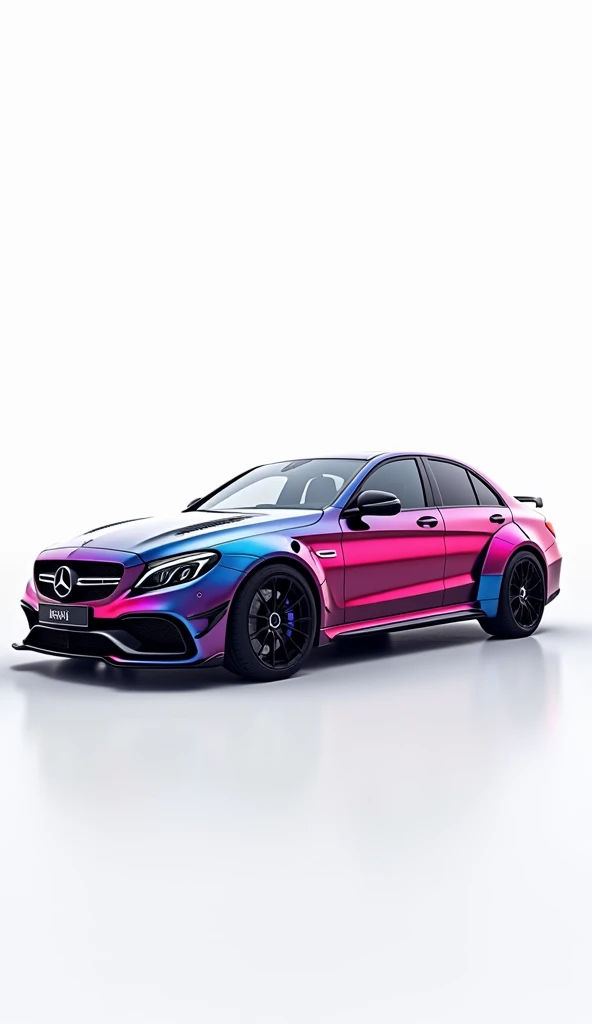 A Mercedes avatar, amazing colours, side view, white background 