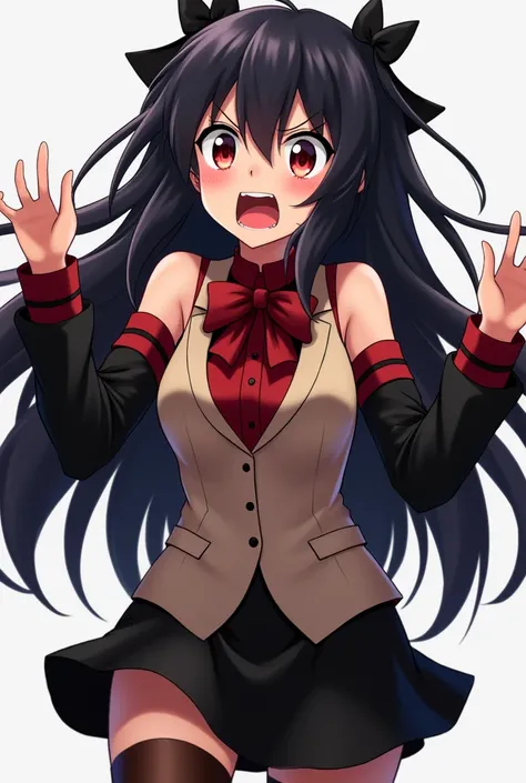 Rin Tohsaka,  expression of absolute terror ,  extremely open eyes with contracted pupils , transparent background, no background, alpha channel ,  masterpiece only ,  full body,  realistic anime art style , semi-realistic face , fantasy lighting, ominous ...