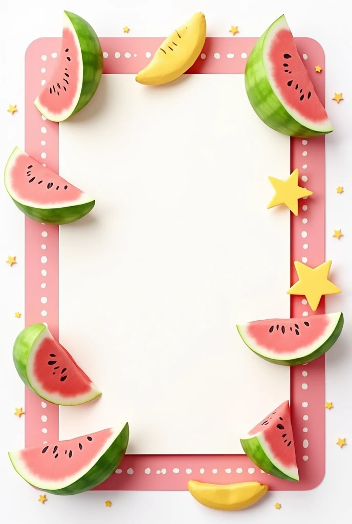 Pink yellow png label frame. Melons fall directly on the frame as a dotted star. The image is not very realistic, just a frame.