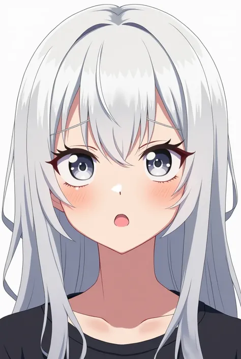 White hair, long hair, long lashes, My Hero Academia anime style ,  MHA style , beautiful eyelashes ,  original female character , pink lips , Screenshot of My Hero Academia. Screenshot of Boku No Hero , light makeup , small silver earrings. Full body imag...