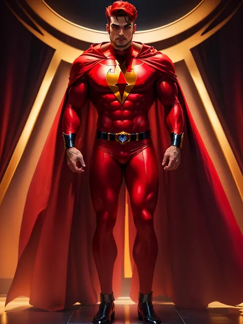 a close up of a cartoon of a man in a red suit, full body devil man, superhero body, full body savage devilman, comic book character, superhero from the boys tv show, new costume concept design, a red cape, red cape, full body concept, puerto rican super h...