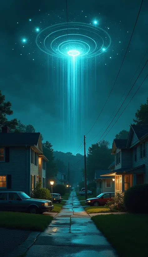 houses and cars in New Jersey with mysterious lights in the sky