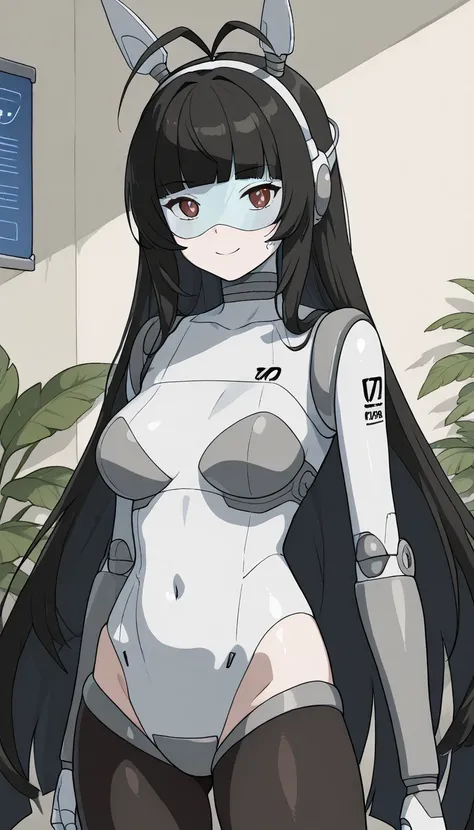 masterpiece, best quality, extremely detailed, (8K, 4K, Best Quality, hight resolution, 超A high resolution:1.1), ,8k portrait, Japaese android Girl,Plump , dark black leg cover,announcer,control panels,android,Droid,Mechanical Hand, Robot arms and legs, Bl...