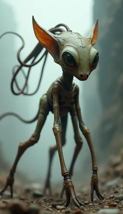 an alien animal , 6 legs, ponytail,  aliens head Super detail, motion blur, film grain,  Apocalypse,  Cinematic,  futuristic  