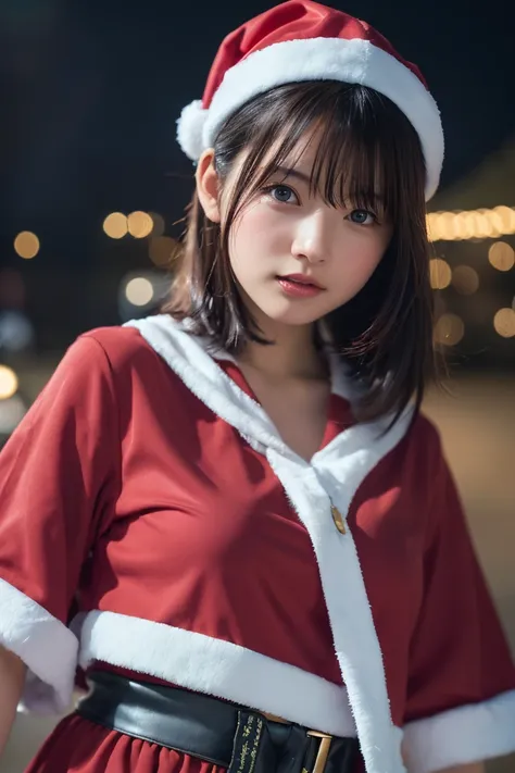 (8k,  RAW photo, top quality ,  High Definition :1.1), (超 realistic な:1.4),( realistic ,  realistic :1.3),Japanese Beauty、(( Santa Costume ))、(( upper body:1.3)), Christmas、 Christmasツリー、 Christmasプレゼント