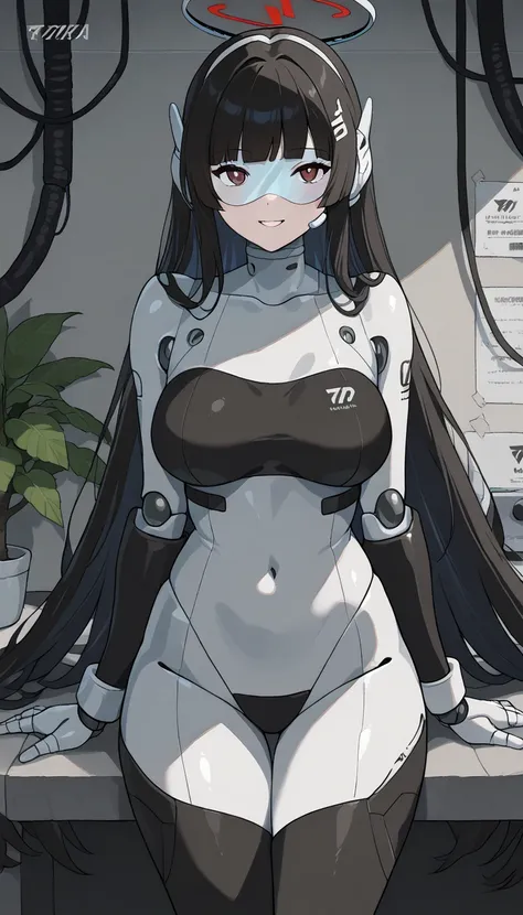 masterpiece, best quality, extremely detailed, (8K, 4K, Best Quality, hight resolution, 超A high resolution:1.1), ,8k portrait, Japaese android Girl,Plump , dark black leg cover,announcer,control panels,android,Droid,Mechanical Hand, Robot arms and legs, Bl...