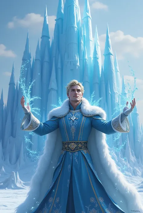 The male version of Elsa, wearing royal clothes in the scene where he erects the ice castle and lets his ice power manifest 