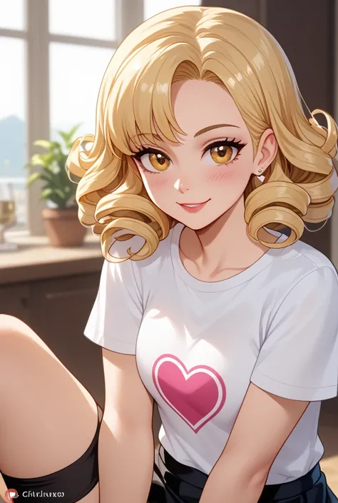  Lily smiles shyly ,  when Fabian invites her in and strokes his dog . "Thanks,  You are very friendly ."  She looks charming in her white shirt ,  black skirt and high socks .  your Blonde curls frame her cute face and her amber eyes glow. " Im happy , Se...