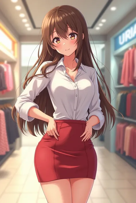  is now in the mall ， Full Body ，Big tits and big ass， has meat ， but has a strange habit of wanting to defecate，Wear a professional hip skirt，Brown long hair，stomachache，Holding the stomach，Bowel ringing ，fart，Taking a shit，NFSW，Anime 2D style