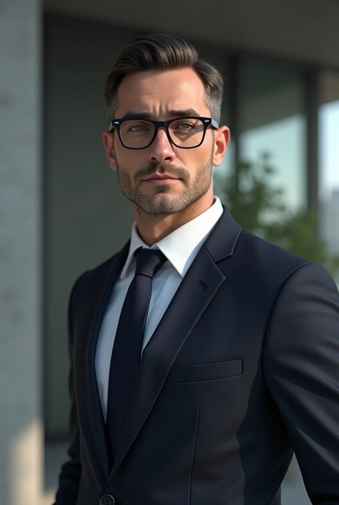 Man character in a suit with glasses