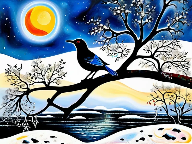 morning, sunrise, spring, snow melts, a stream runs, a starling sits on a branch,((Marc Chagall style)), magical naive art, primitivism, protogenes,
((Best quality, masterpiece)), (Higher detail), Impressionism:1.1, 8k