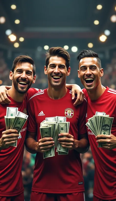 Messi, Ronaldo & Neymar are happy and have money in their hand