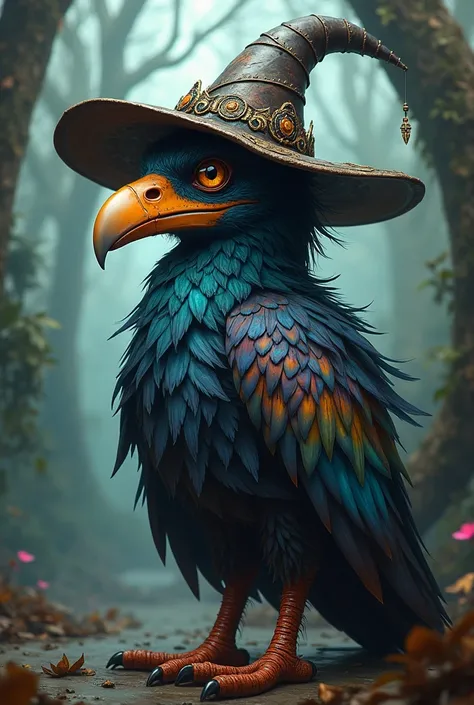 A birdman with a witchs hat 