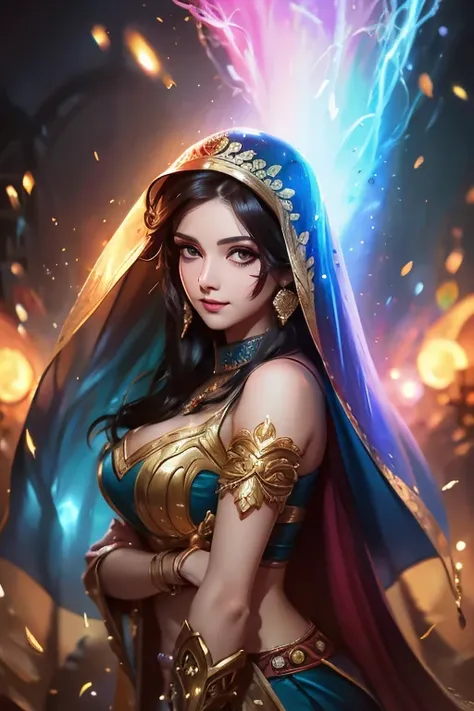 woman + exit + India + Affectionate + veil splashart, splashart, league of legends splashart, art, Brushstrokes, masterpiece, 8k,  Ultra Detailed ,  High Definition 