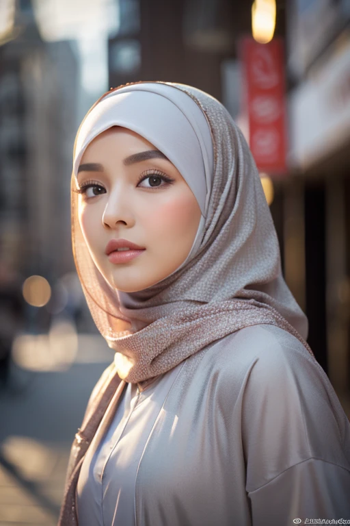 .masterpiece:1.2,  top quality ),  realistic , (live-action,  complicated details,  depth of field), ( One girl , Alone), makeup, Open lips,  very detailed,  perfect face, ( SKIN DIMENTATION),  shiny coral lips , (The girl in the hijab , Islamic clothing),...