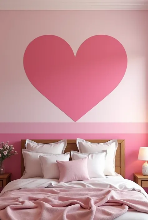 I would like a suggestion of how my room wall could look horizontally I would like to have the wall divided up pink below Turkish also I would like to paint a large heart on the wall the heart is pink and it stretches in height over the entire length of th...