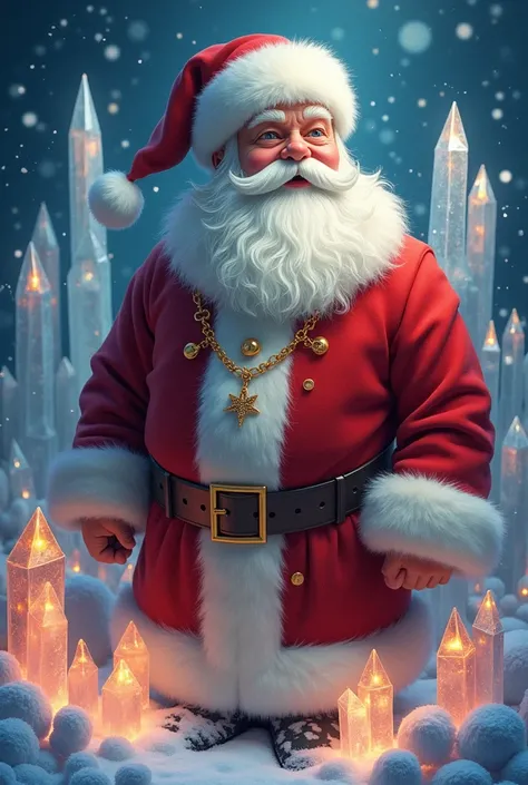 Santa Claus with quartz and quartz necklaces around him