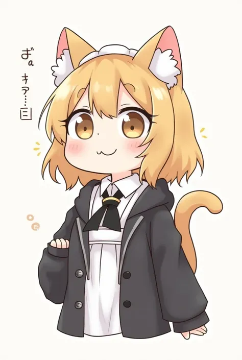 a cartoon cat with a black jacket and a white shirt, an anime drawing by Jin Homura, pixiv, mingei, nyaruko-san, anime catgirl, neferpitou, cute anime catgirl, nekomimi, kemonomimi, cute!! chibi!!! catgirl, anime cat girl in a maid costume