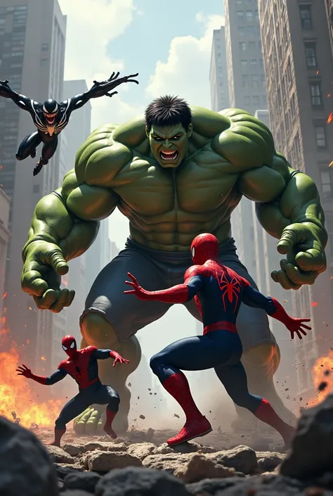 Fight hulk and spider man and venom 