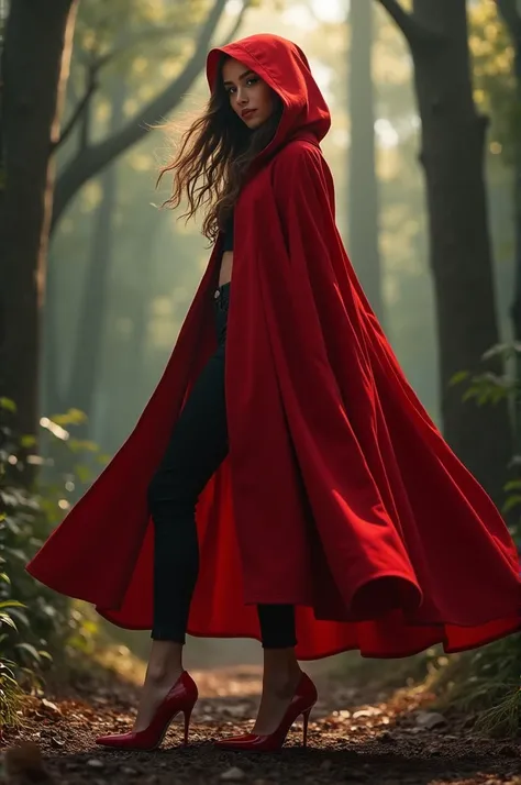 Little red riding hood in red pointed toe heels