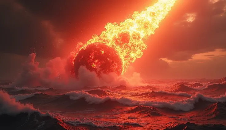 2.	 A large burning meteor crashing into the ocean, turning water into blood .