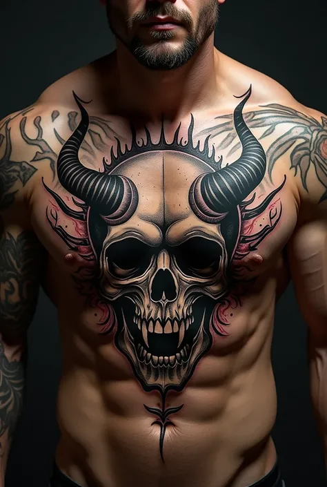 Satanic Skull Chest Tattoo