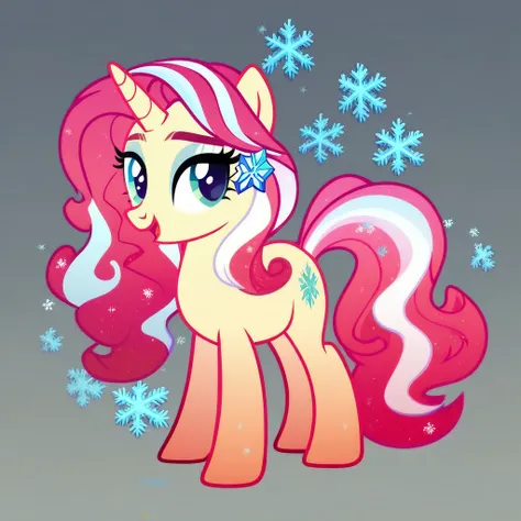 score_9, score_8_up, score_7_up, score_6_up, score_5_up, score_4_up, show accurate, full body, simple background, feral pony, female pony, adorable appearance, original character, unicorn Snowflake Sparkles