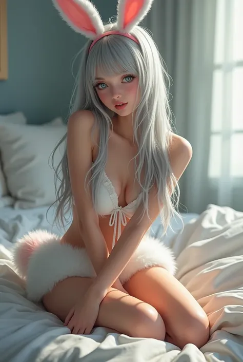  My Hero Academia screenshot 
Young woman with long light gray hair
 loose hair 
, blue eyes 
attractive  , pretty,  beautiful 
dressed as bunny 
Sitting in a bed
 
 
full body


Study Bonuses 