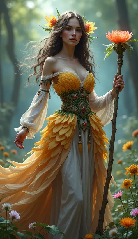 The Flower Sorceress
"A mage who manipulates the magic of nature and flowers. She wears a dress made of magical petals that change color depending on the spell she uses. Her hair is decorated with living flowers that bloom and fall as she casts spells. Her...