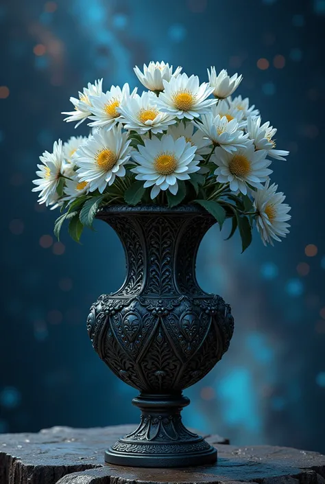 A perfect gothic vase with beautiful space flowers.Precision、The stars are shining、galaxy starry sky background 、Professional movie-like lighting 、 Masterpiece. 