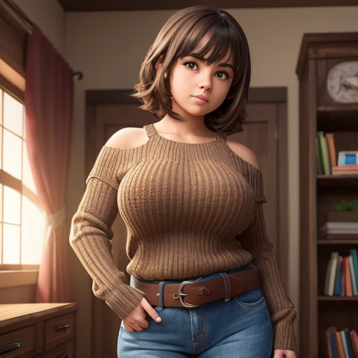 a wide upper body petite cute shy innocent slightly chubby upper body mega huge macromastia size breasts Mexican raven nyuugao nerdy emo teen, short volumetric brown hair, beautiful detailed brown eyes, cutely detailed lips, super cute highly detailed eyes...