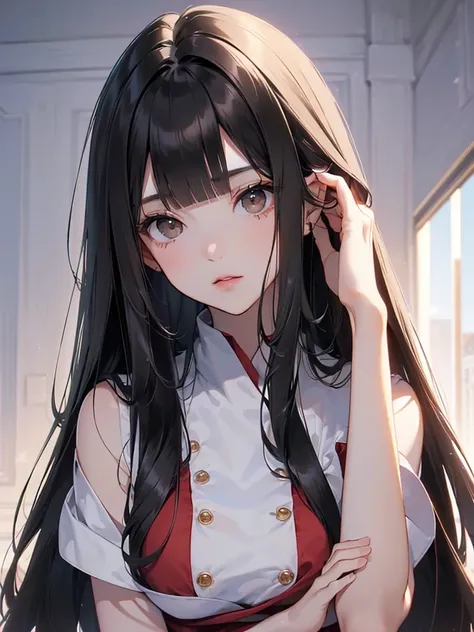 (Beauty:1.4)、best quality,  highres icon, slender、 brown eyes、Big eyes、 Tall、( black hair:1.5)、(smooth straight hair:1.4), (silky and graceful hair texture:1.3)、(clear:1.3)、( long hair:1.3),( straight hair:1.3)、( with bangs:1.3)、(7-head ratio:1.3)、(Santa:1...