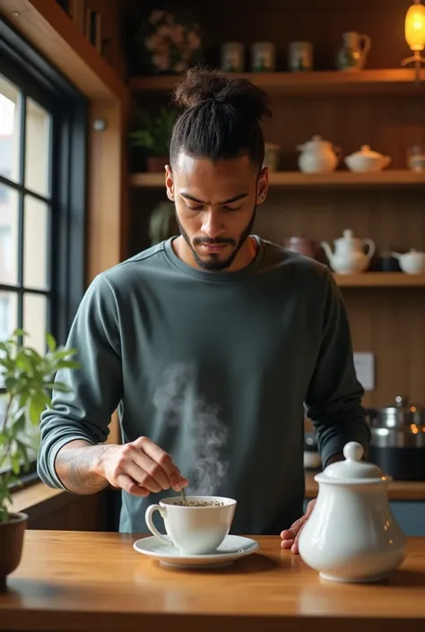 Neymar Junior make one cap of tea in a smol shop 