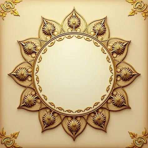  medallion has golden, detailed patterns with a star-like structure, merging traditional geometric motifs with floral elements. Surrounding the central circular area, the background has a subtle parchment-like texture with faint golden map-like lines and c...