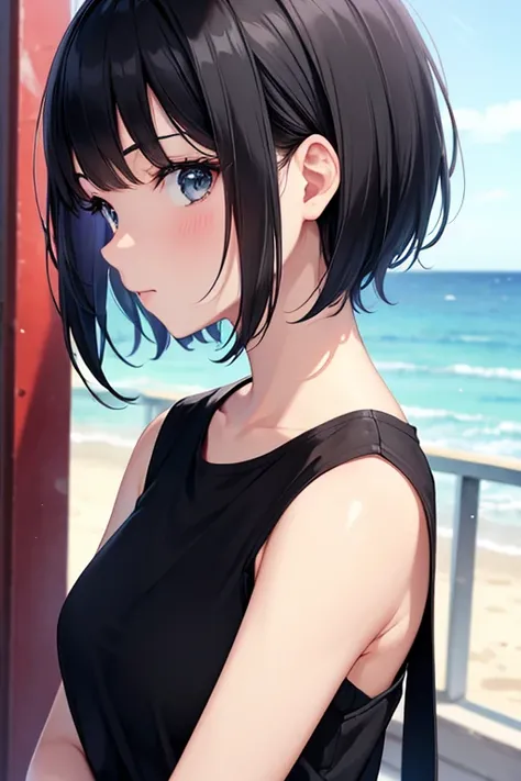 Cool and cool,  super high definition , 8k,  black hair,  Shorthair,  anime,  cute,  upper body, 