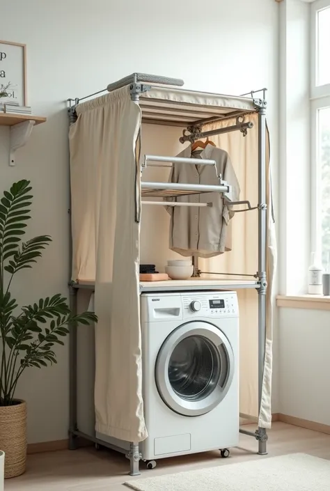 A drying rack with a dryer is also equipped with a cloth cover.
