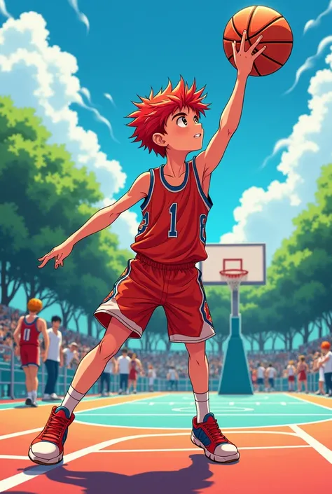 Red head anime boy loves basketball 