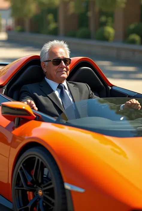 Man in Lamborghini and smiled with rich style 
And car shows alll