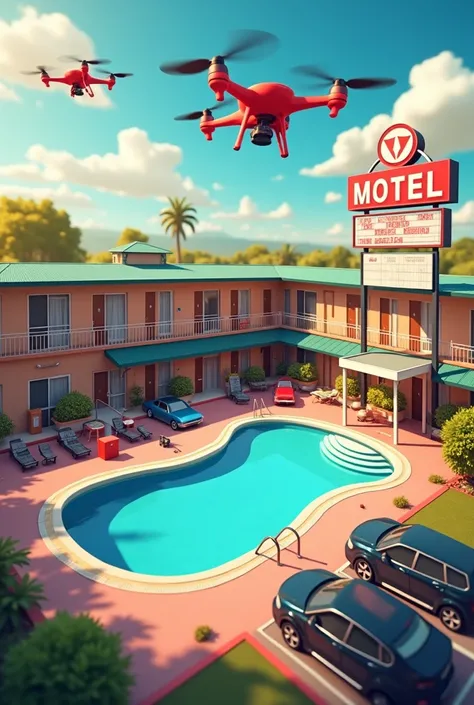 motel Manager simulator Game Thumbnail Motel And Swimming pool And Cars and Board Motel And May coustomer Sunlight And Drones 