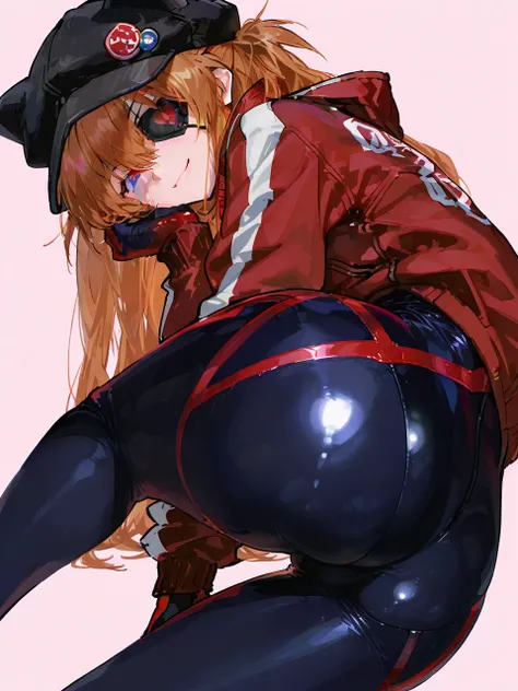  top quality , masterpiece,        748cm style       ,        1 girl,   ,       viewers,  ,      smile,,      Neon Genesis Evangelion 、     Shikinami Asuka Langley、    red jacket , Bodysuit under clothes, Cat hat,      eye patch,  Hearts eye
 
simple backg...